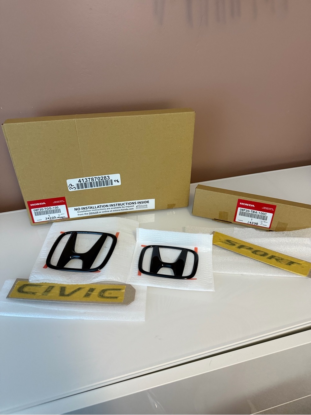 Honda Civic Gloss Black Emblem and Sport Badge Set